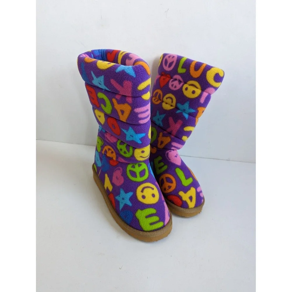 BeePosh By Melissa & Doug Plush Smiley Heart Slipper Boots Girl Sz S/P 11-1